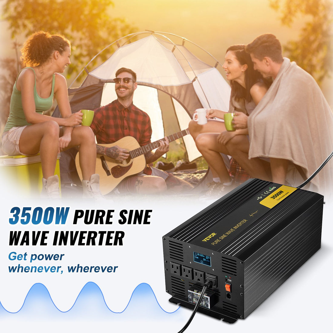 3500W Pure Sine Wave Power Inverter – Reliable 12V to 120V Converter for RV, Car & Solar Systems