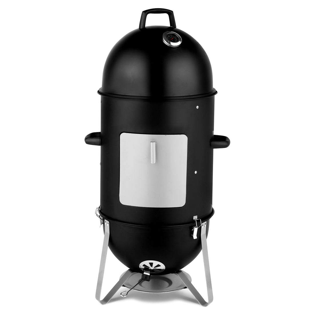 Black 3-layer Oval Cylinder Smoker Iron Charcoal Grill