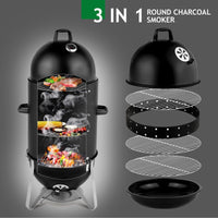 3-Layer Charcoal Smoker Grill for Outdoor BBQ Cooking
