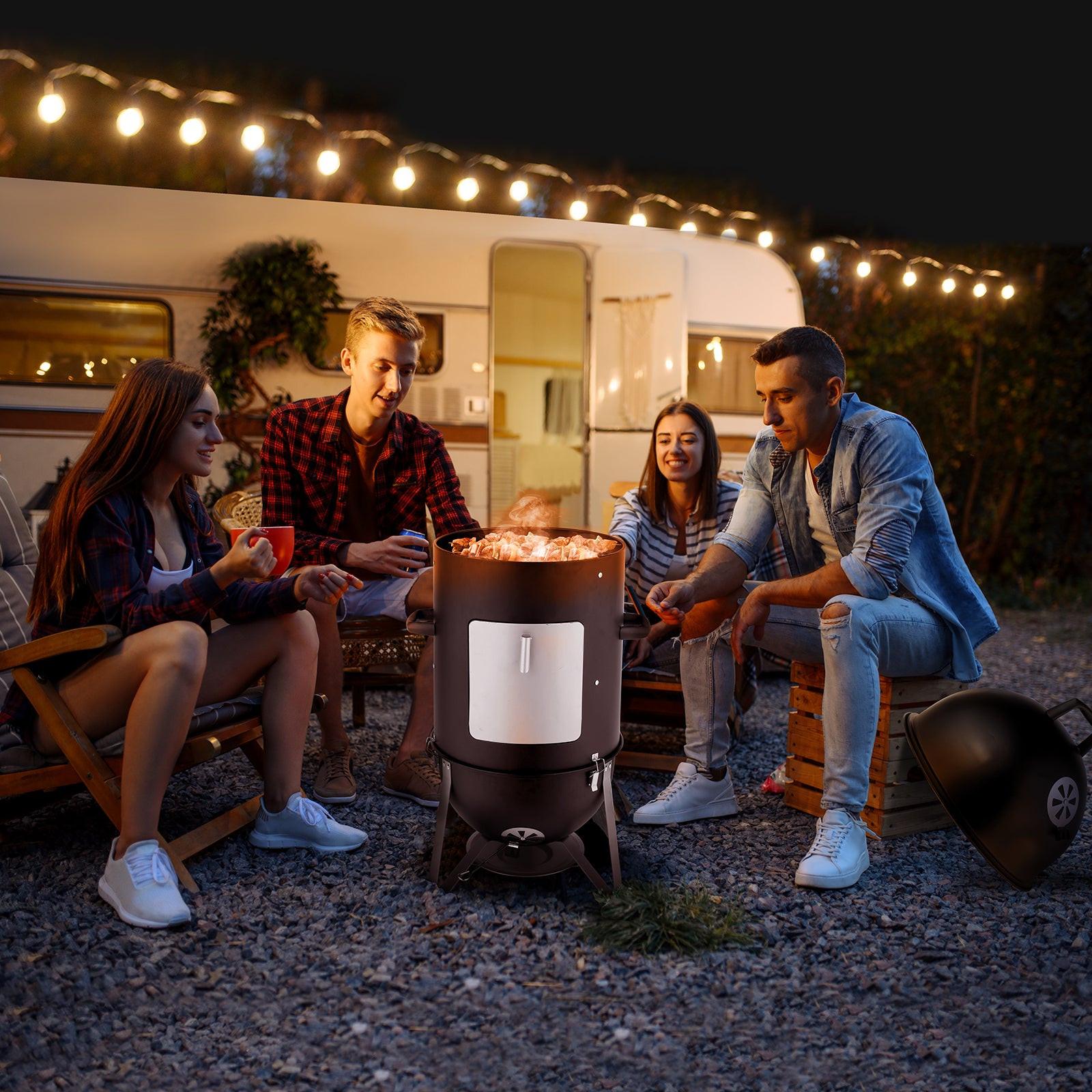 3-Layer Charcoal Smoker Grill for Outdoor BBQ Cooking