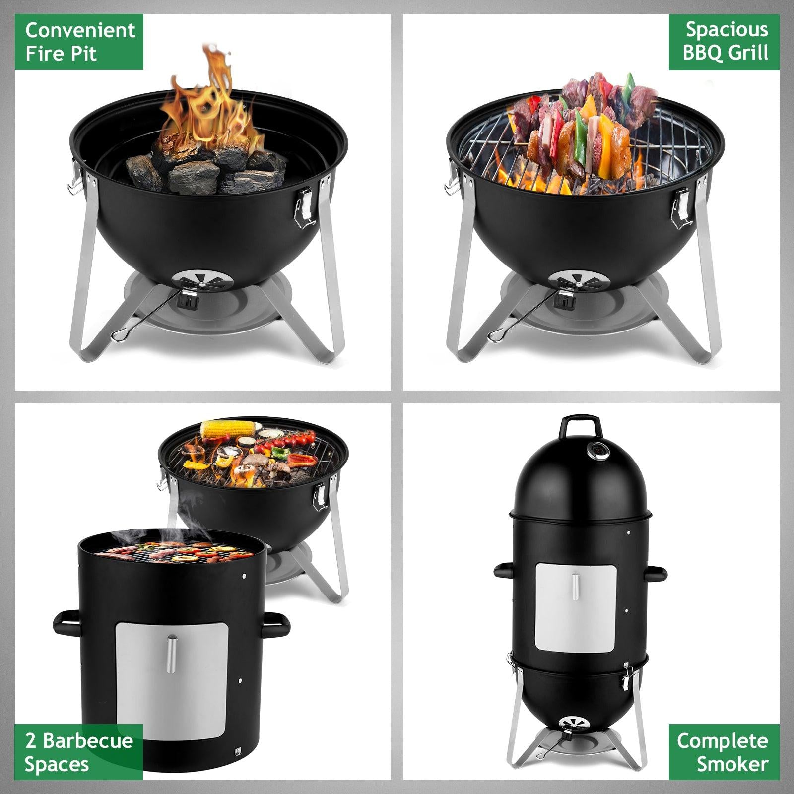 3-Layer Charcoal Smoker Grill for Outdoor BBQ Cooking