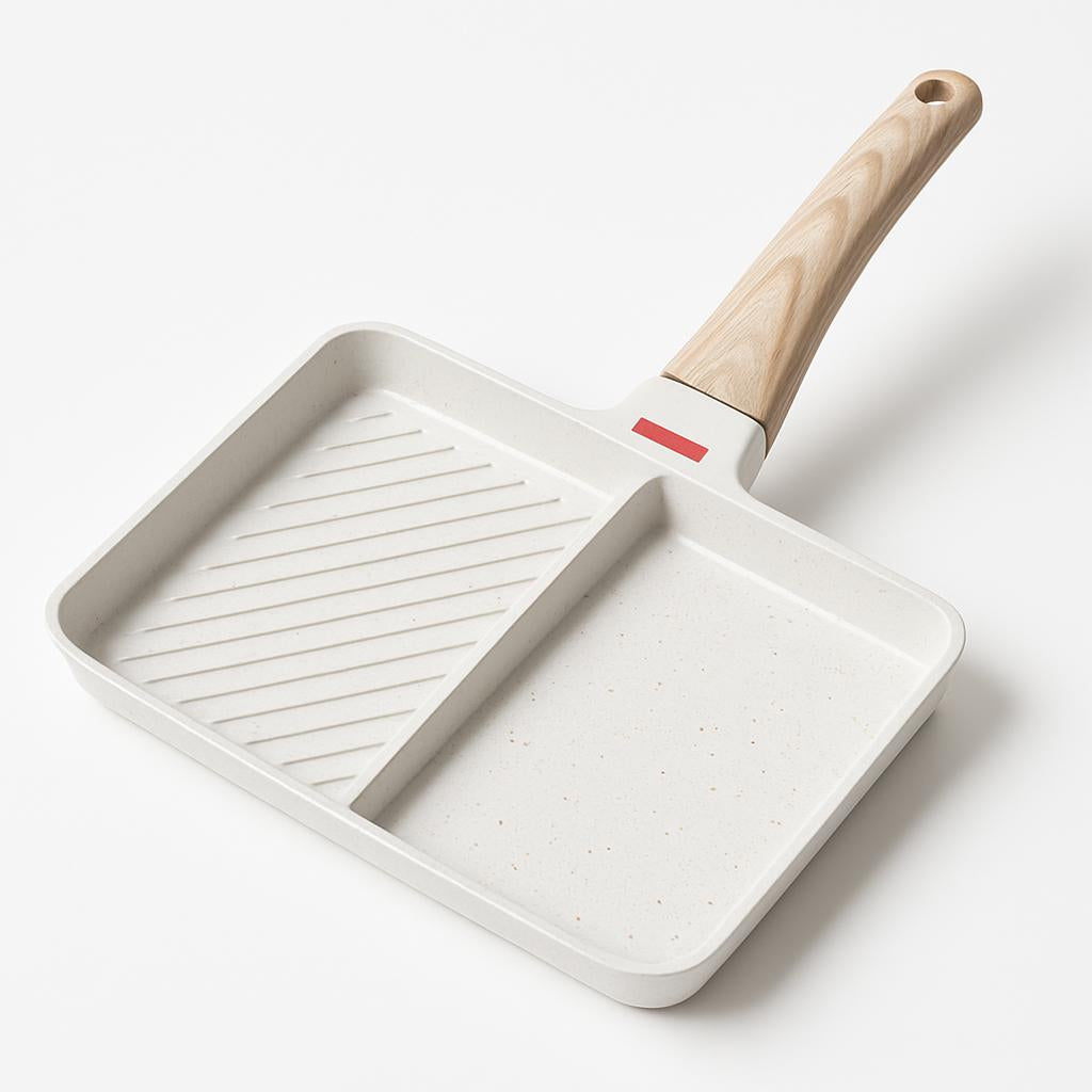 2-Section Versatile Breakfast Omelette Frying Pan Nonstick Divided Egg Pan Square Grill Skillet Steak Griddle Pan for Stove Tops