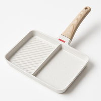 2-Section Versatile Breakfast Omelette Frying Pan Nonstick Divided Egg Pan Square Grill Skillet Steak Griddle Pan for Stove Tops