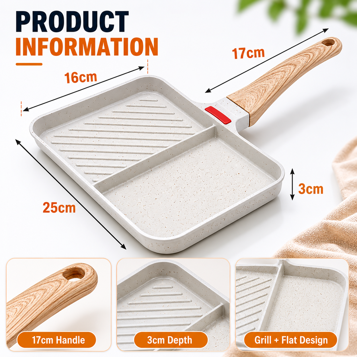 2-Section Versatile Breakfast Omelette Frying Pan Nonstick Divided Egg Pan Square Grill Skillet Steak Griddle Pan for Stove Tops