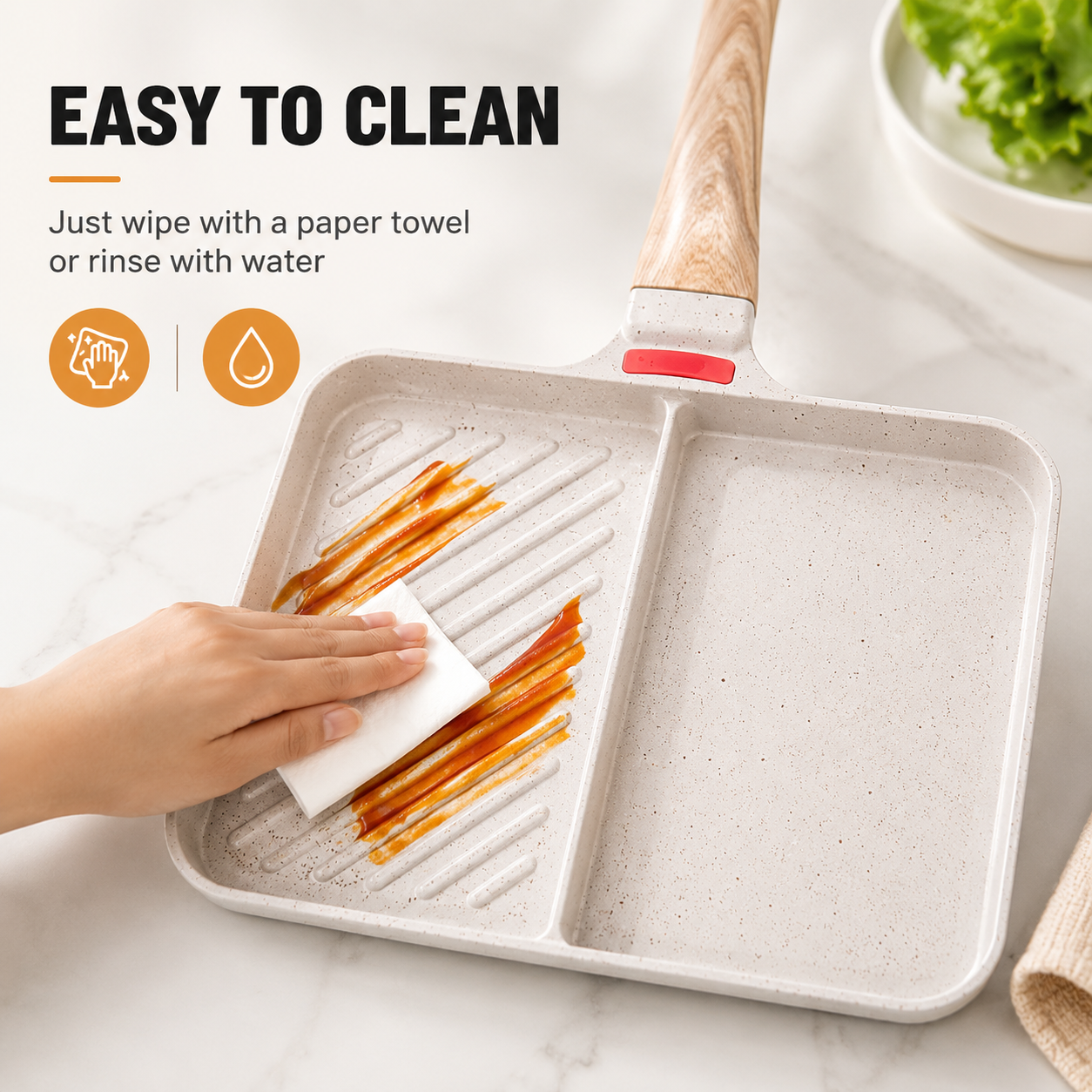 2-Section Versatile Breakfast Omelette Frying Pan Nonstick Divided Egg Pan Square Grill Skillet Steak Griddle Pan for Stove Tops