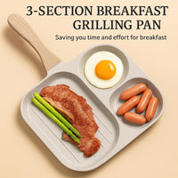 Large 3-In-1 Divided Breakfast Frying Pan Nonstick Egg Omelette Grill Pan Steak Pan Skillet Hamburger Bread Cooking Utensils