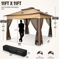 11x11 Pop Up Gazebo Tent with Mosquito Net & Canopy