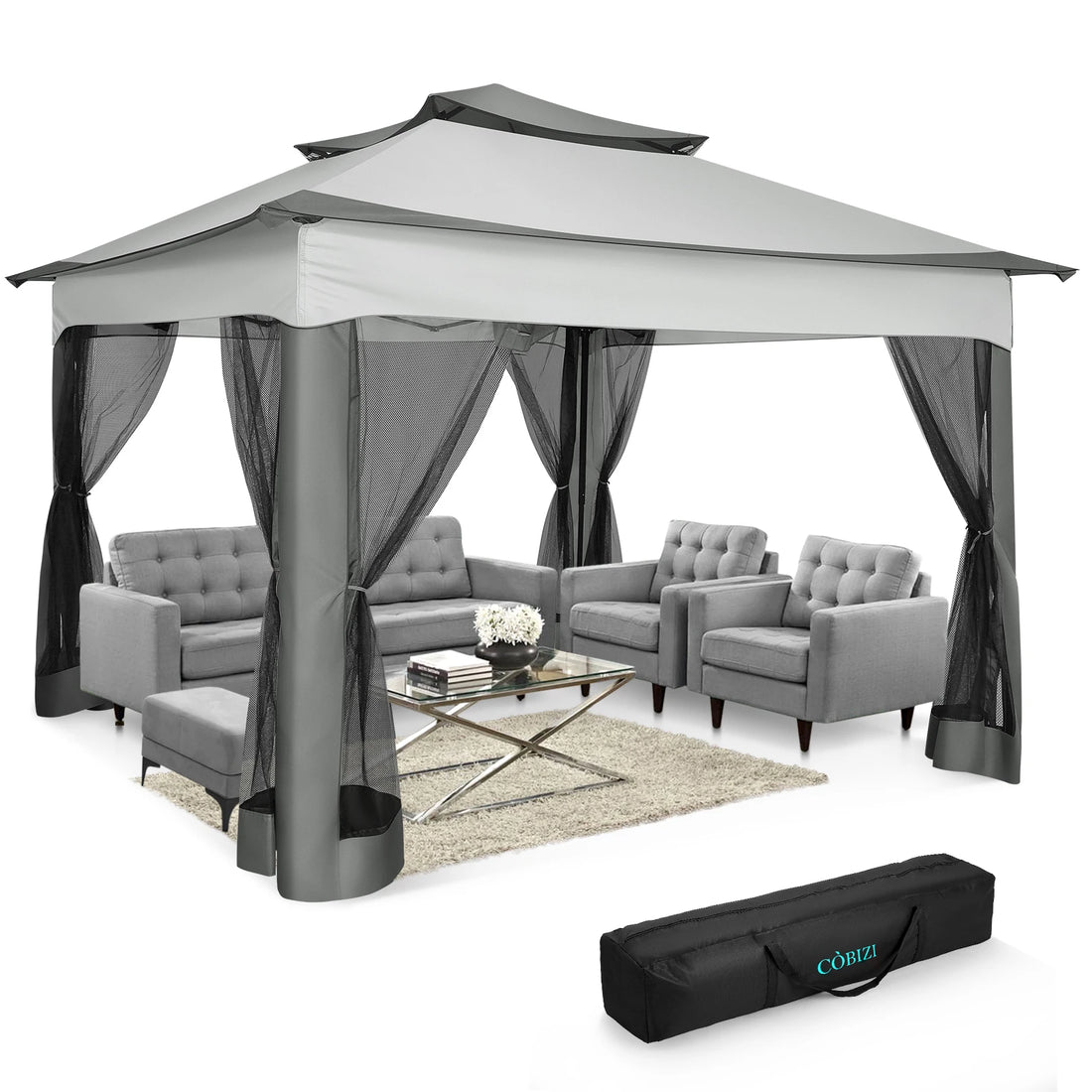 11x11 Pop Up Gazebo Tent with Mosquito Net & Canopy