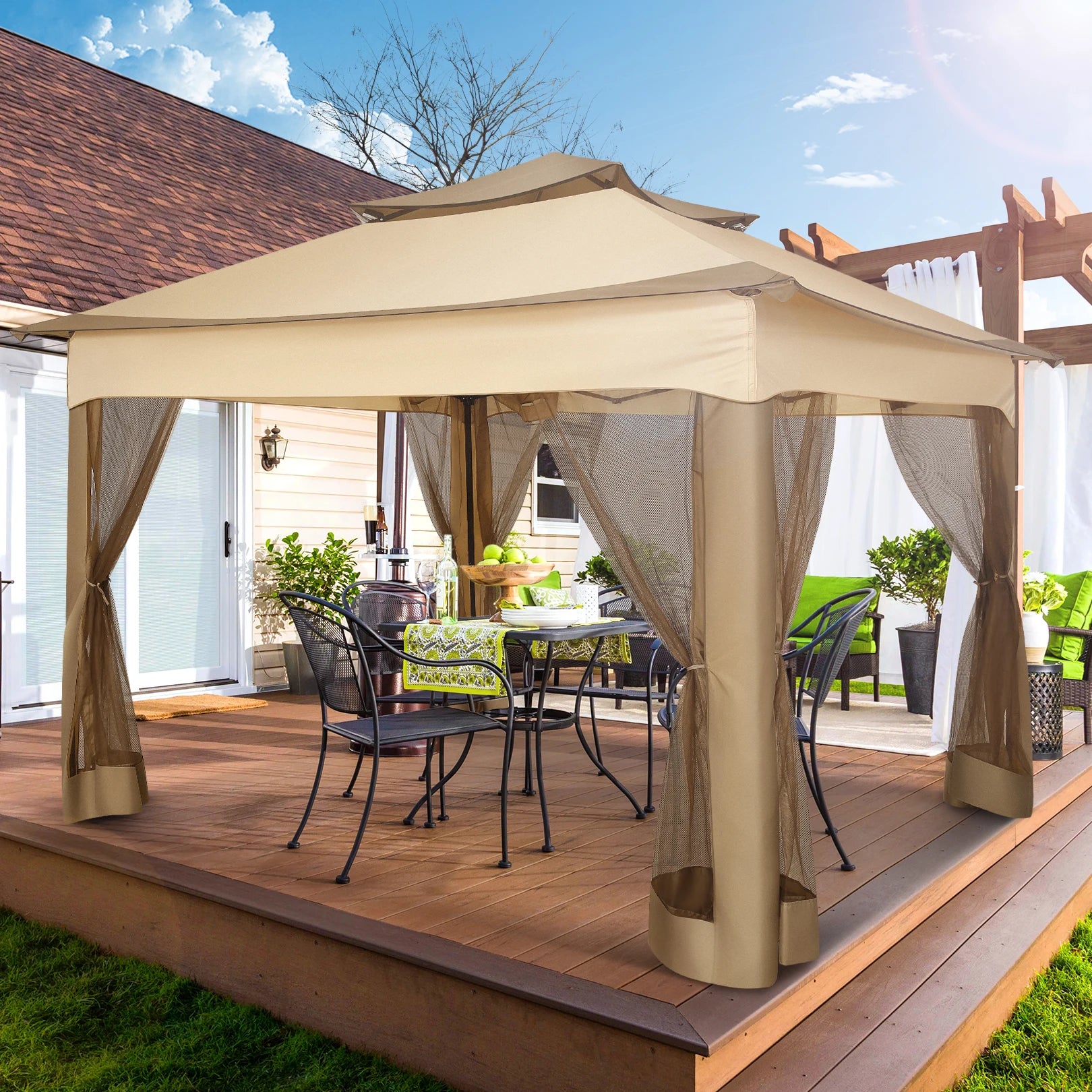 11x11 Pop Up Gazebo Tent with Mosquito Net & Canopy