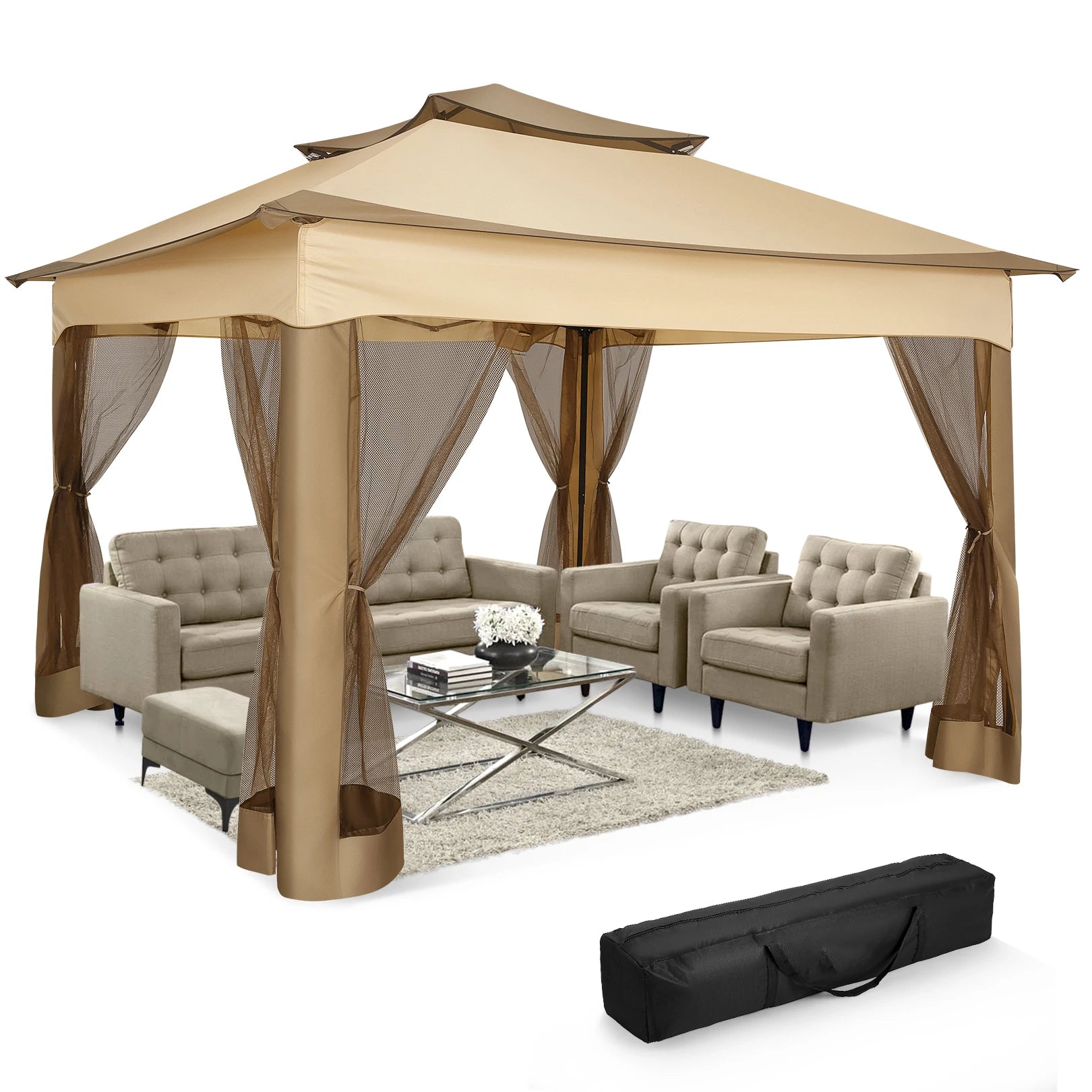 11x11 Pop Up Gazebo Tent with Mosquito Net & Canopy