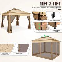 11x11 Pop Up Gazebo Tent with Mosquito Net & Canopy