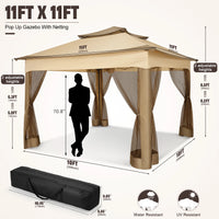 11x11 Pop Up Gazebo Tent with Mosquito Net & Canopy