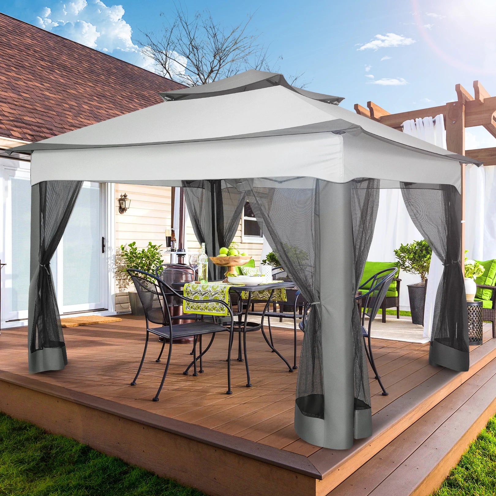 11x11 Pop Up Gazebo Tent with Mosquito Net & Canopy