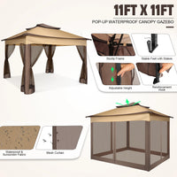 11x11 Pop Up Gazebo Tent with Mosquito Net & Canopy