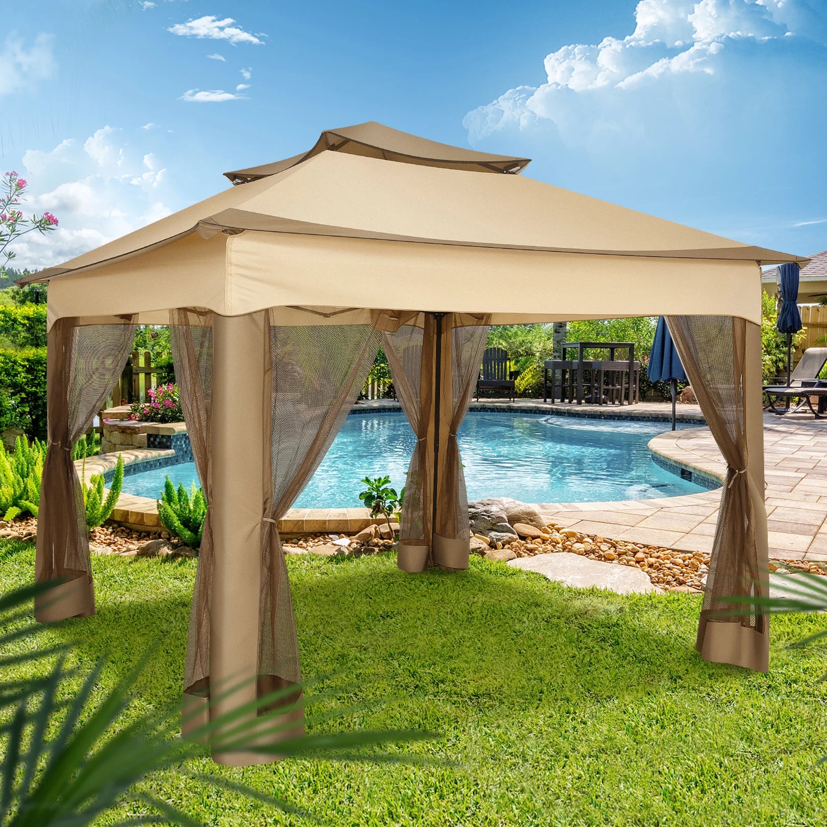 11x11 Pop Up Gazebo Tent with Mosquito Net & Canopy