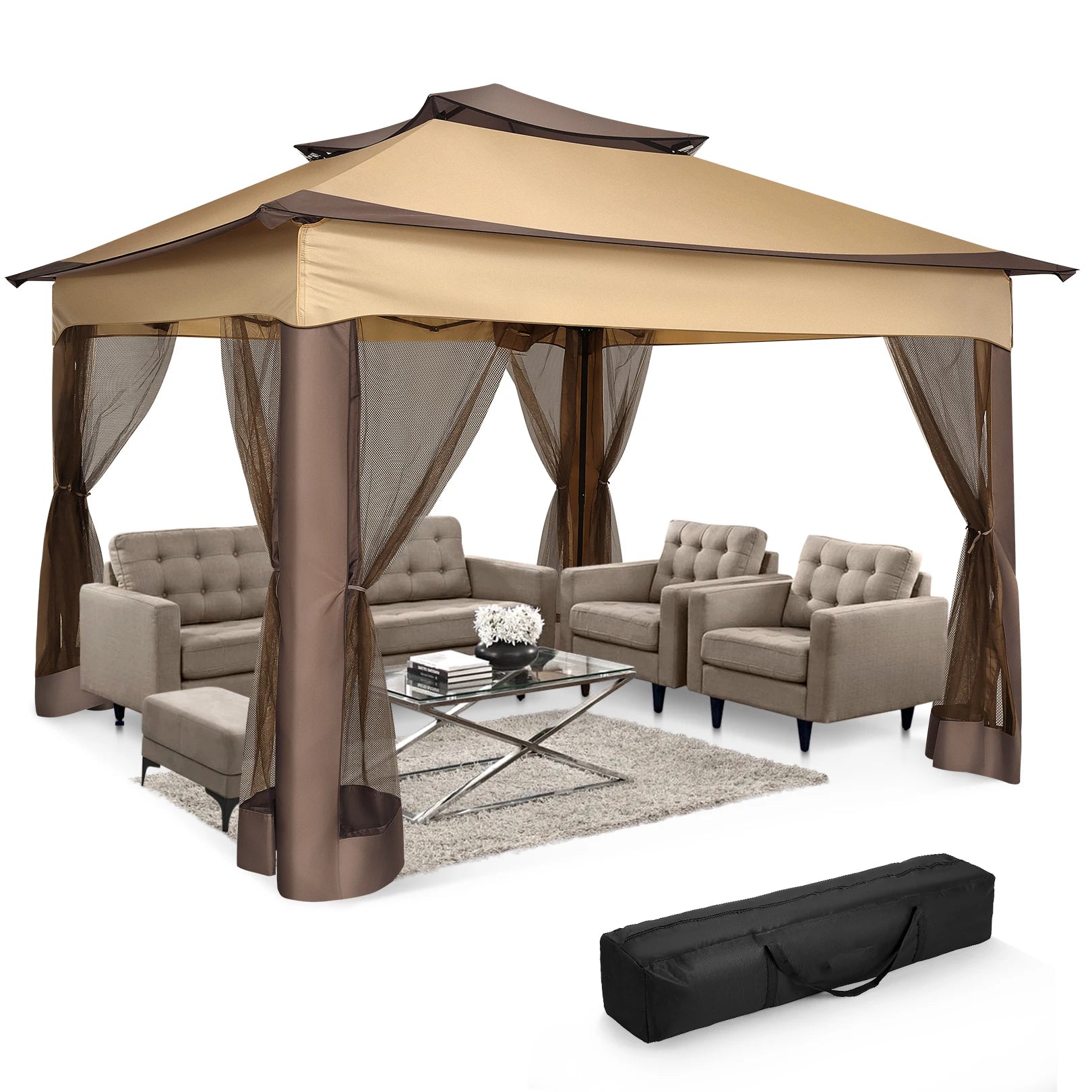 11x11 Pop Up Gazebo Tent with Mosquito Net & Canopy