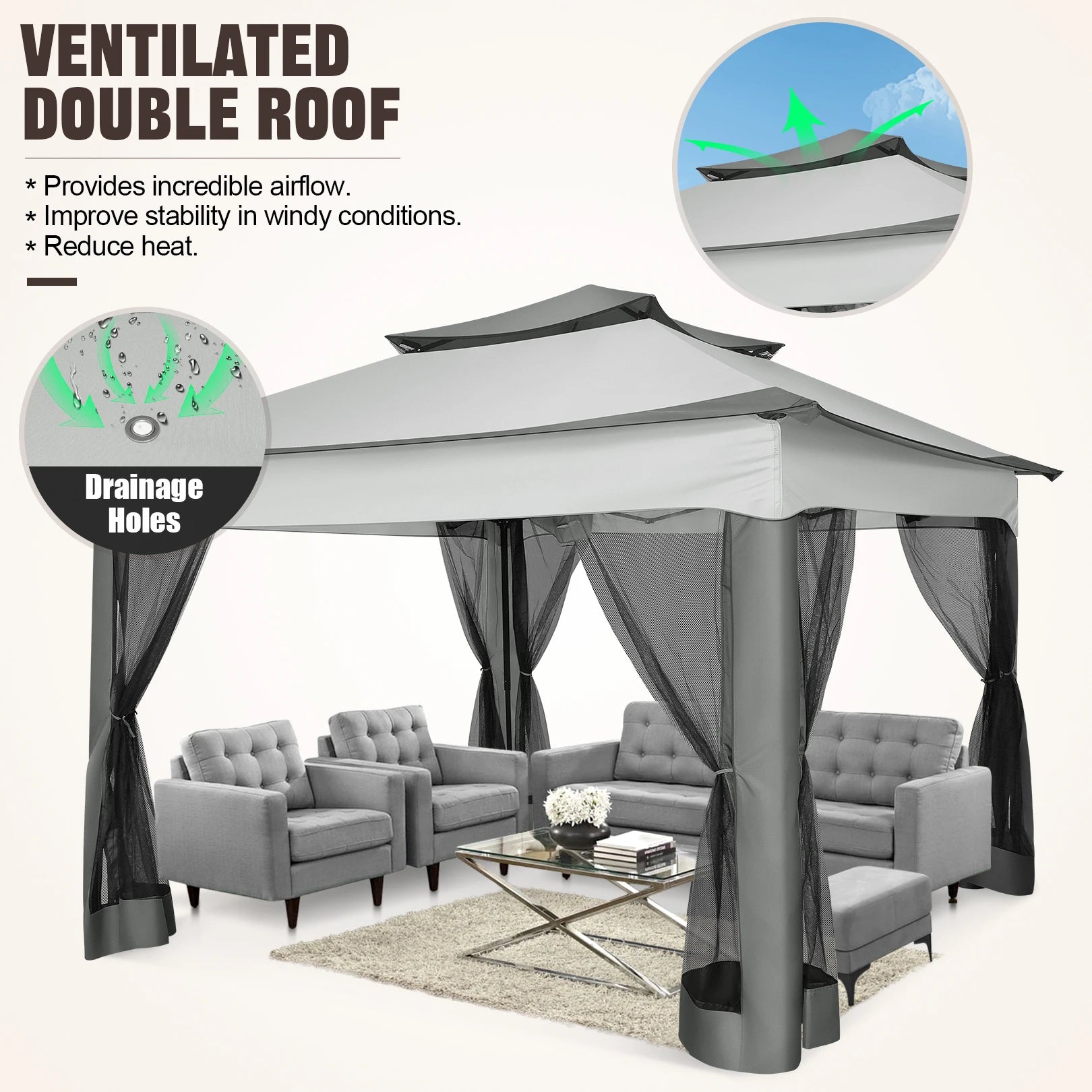 11x11 Pop Up Gazebo Tent with Mosquito Net & Canopy