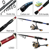Sougayilang Telescopic Fishing Combo 1.8m 2.1m 2.4m Carbon Fiber Rod and 5.5:1 13+1BB Spinning Fishing Reel Fishing Kit Pesca
