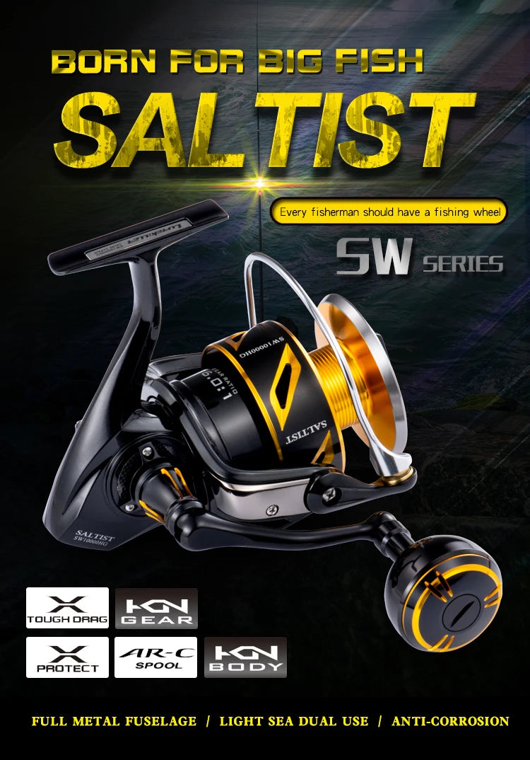 Full Metal Saltwater Spinning Jigging Reel – Heavy Duty Ocean Fishing Reel with 35KG Drag