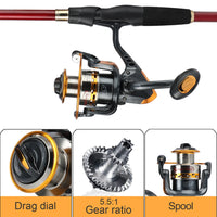 Sougayilang Telescopic Fishing Combo 1.8m 2.1m 2.4m Carbon Fiber Rod and 5.5:1 13+1BB Spinning Fishing Reel Fishing Kit Pesca