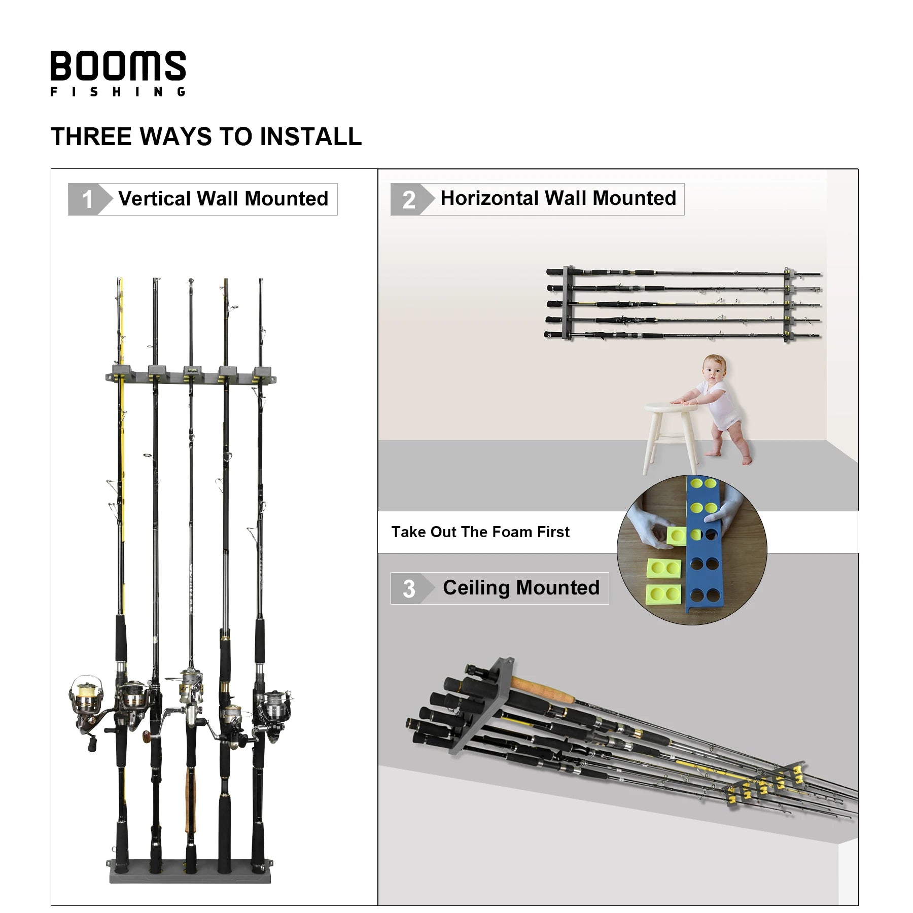 Heavy Duty Wall Fishing Rod Holder Rack – Vertical Storage Organizer for Up to 10 Rods