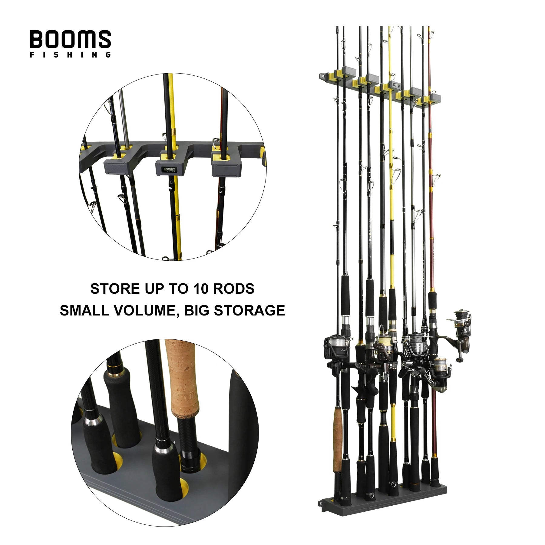 Heavy Duty Wall Fishing Rod Holder Rack – Vertical Storage Organizer for Up to 10 Rods