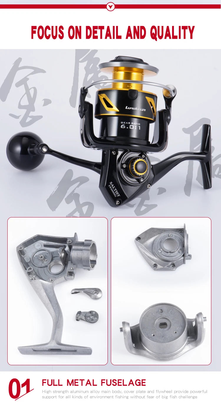 Full Metal Saltwater Spinning Jigging Reel – Heavy Duty Ocean Fishing Reel with 35KG Drag