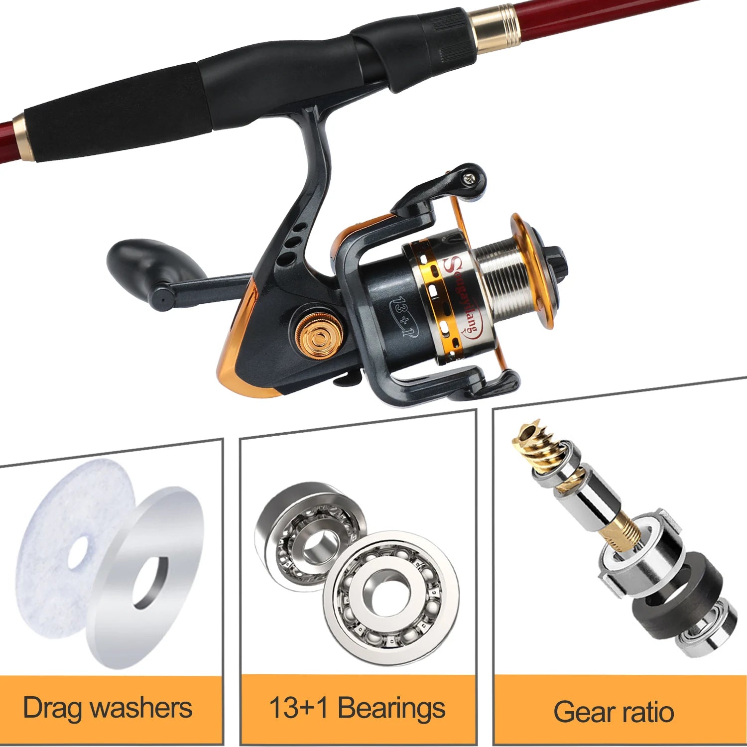Sougayilang Telescopic Fishing Combo 1.8m 2.1m 2.4m Carbon Fiber Rod and 5.5:1 13+1BB Spinning Fishing Reel Fishing Kit Pesca