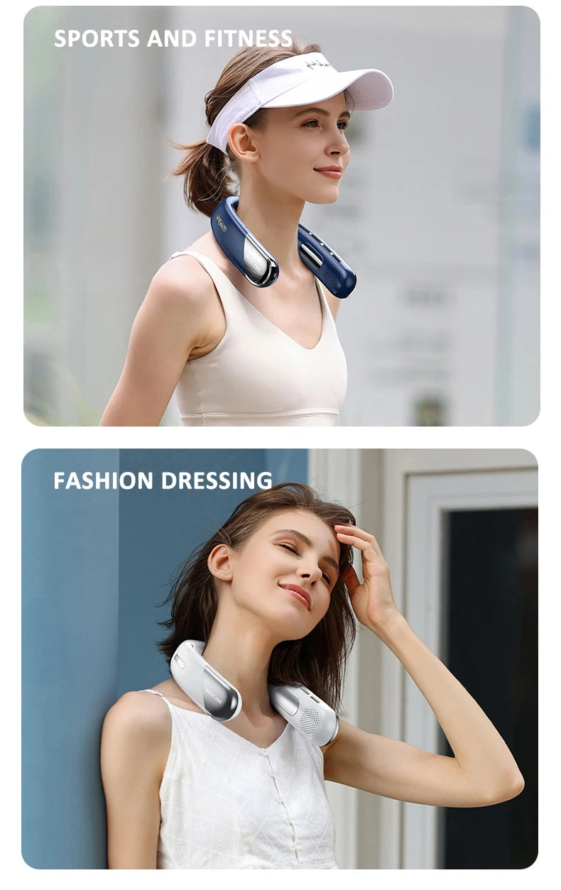 Wearable Neck Fan with LED Display – 360° Portable Cooling Fan, 5 Speeds & Low Noise Design
