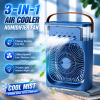 3-in-1 Portable Air Cooler Fan – LED Light, Humidifier & Water Spray Fan for Travel