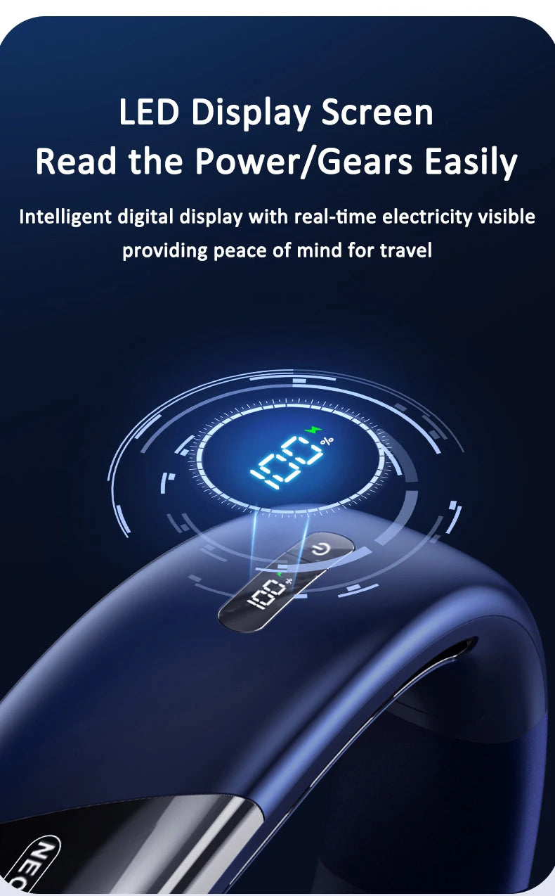 Wearable Neck Fan with LED Display – 360° Portable Cooling Fan, 5 Speeds & Low Noise Design