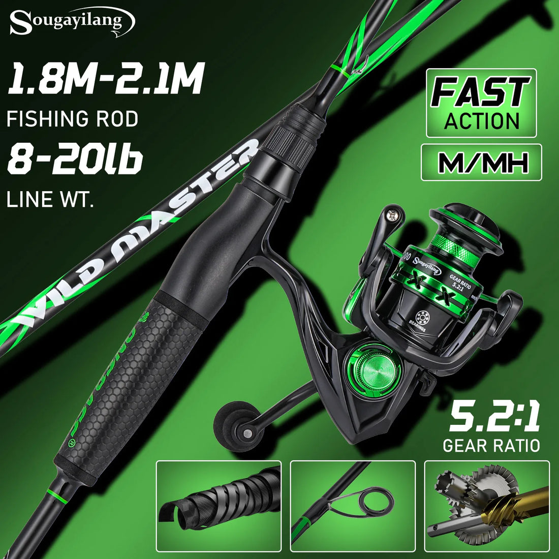 Heavy Duty 2-Section Fishing Rod & Reel Combo – Carbon Fiber Spinning Pole Set for Freshwater Fishing