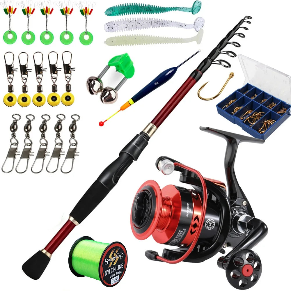 Heavy Duty Carbon Fiber Spinning Fishing Combo – Rod, Reel, Line & Accessories Set