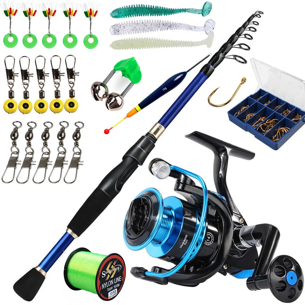 Heavy Duty Carbon Fiber Spinning Fishing Combo – Rod, Reel, Line & Accessories Set