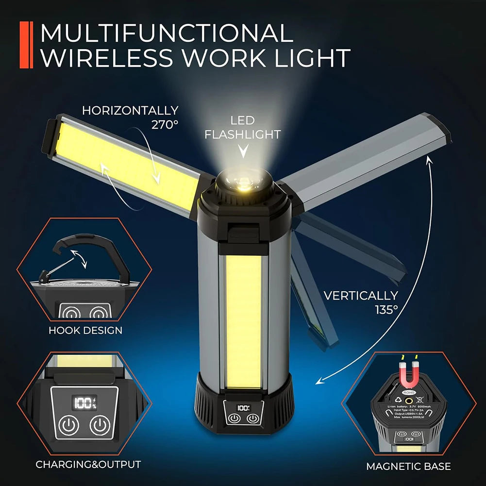 6000mAh Rechargeable LED Work Light for Camping