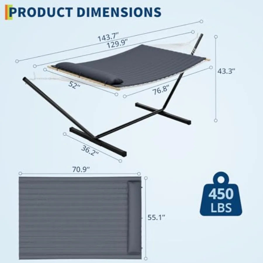 Double Hammock with Steel Stand & Quilted Pad