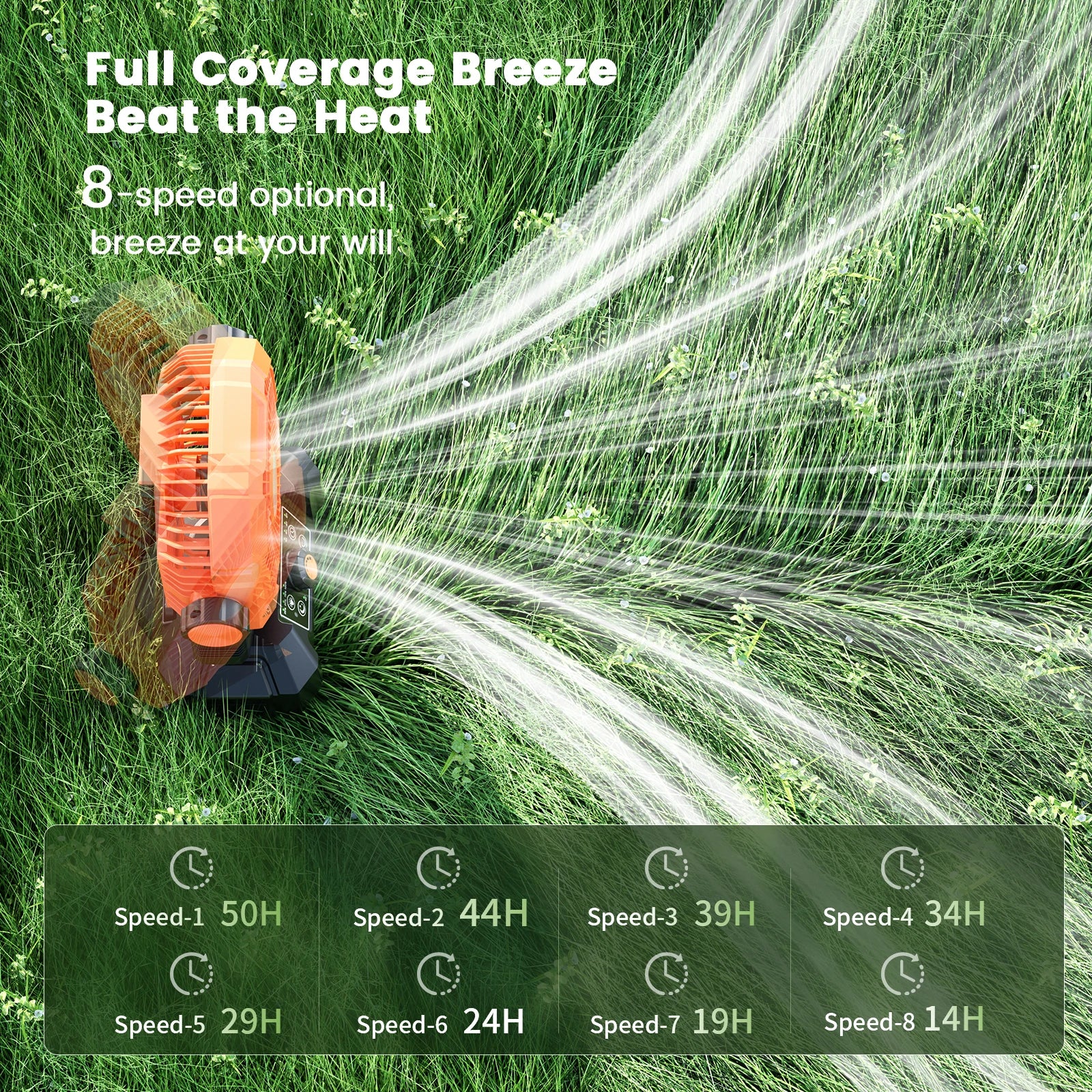 20000mAh Rechargeable Camping Fan – 8-Speed Portable Tent Fan with LED Lantern, Remote & Hook