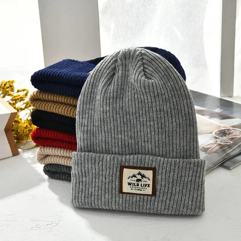 Warm Knitted Beanie Hat with Ear Protection – Jacquard Stripe Winter Casual Cap