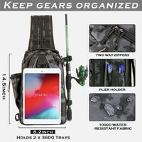 Heavy Duty Fishing Backpack Sling Bag – Multi-Compartment Tackle Storage Bag with Rod Holder