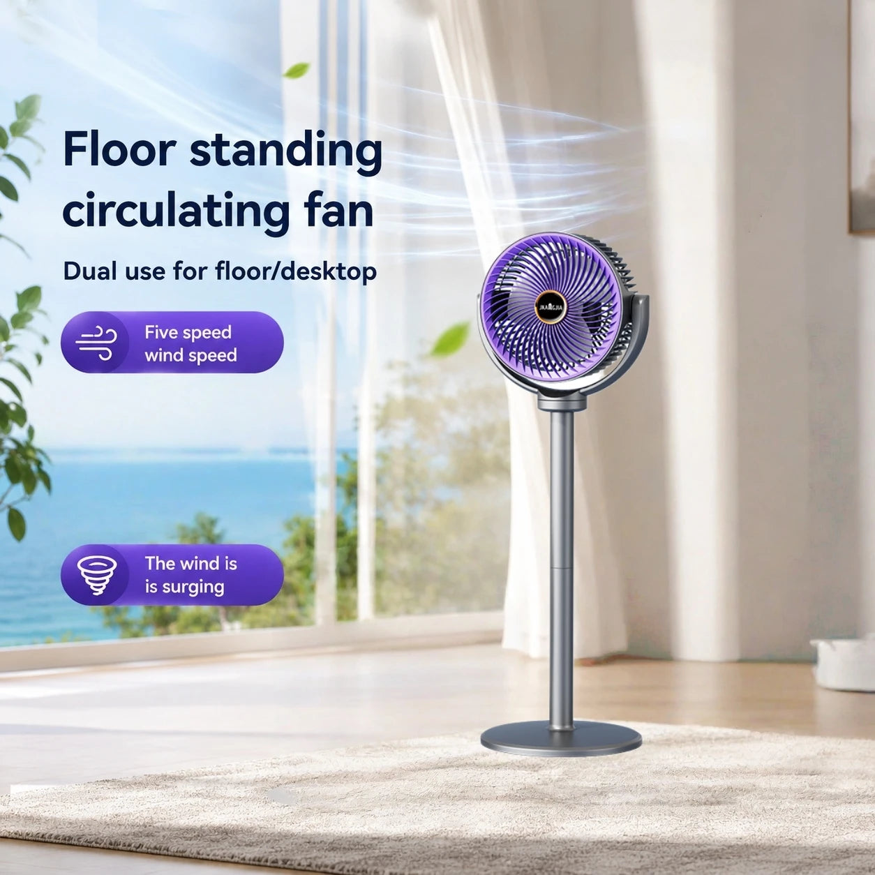 3-in-1 Portable Air Circulator Fan – 5-Speed Quiet Pedestal Stand Fan with USB-C Charging