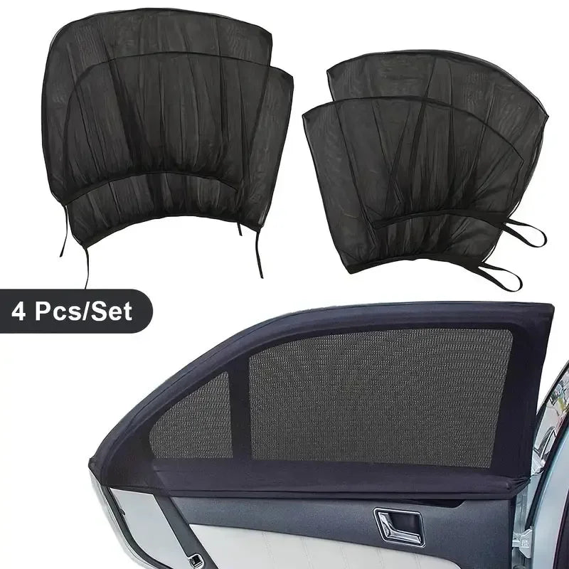 2PCS/4PCS Car Window Sunshade Mosquito Net Set – Breathable UV Protection Screens for Front & Rear Windows