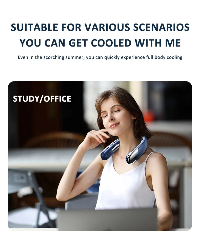 Wearable Neck Fan with LED Display – 360° Portable Cooling Fan, 5 Speeds & Low Noise Design
