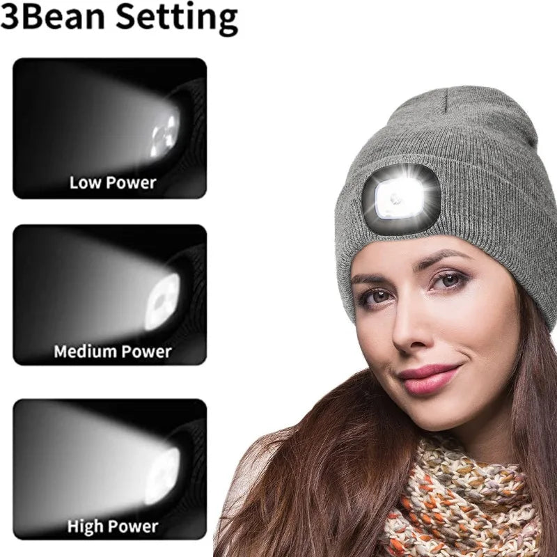 Unisex LED Knitted Beanie Hat | USB Rechargeable Headlamp Winter Warm Hat for Night Activities