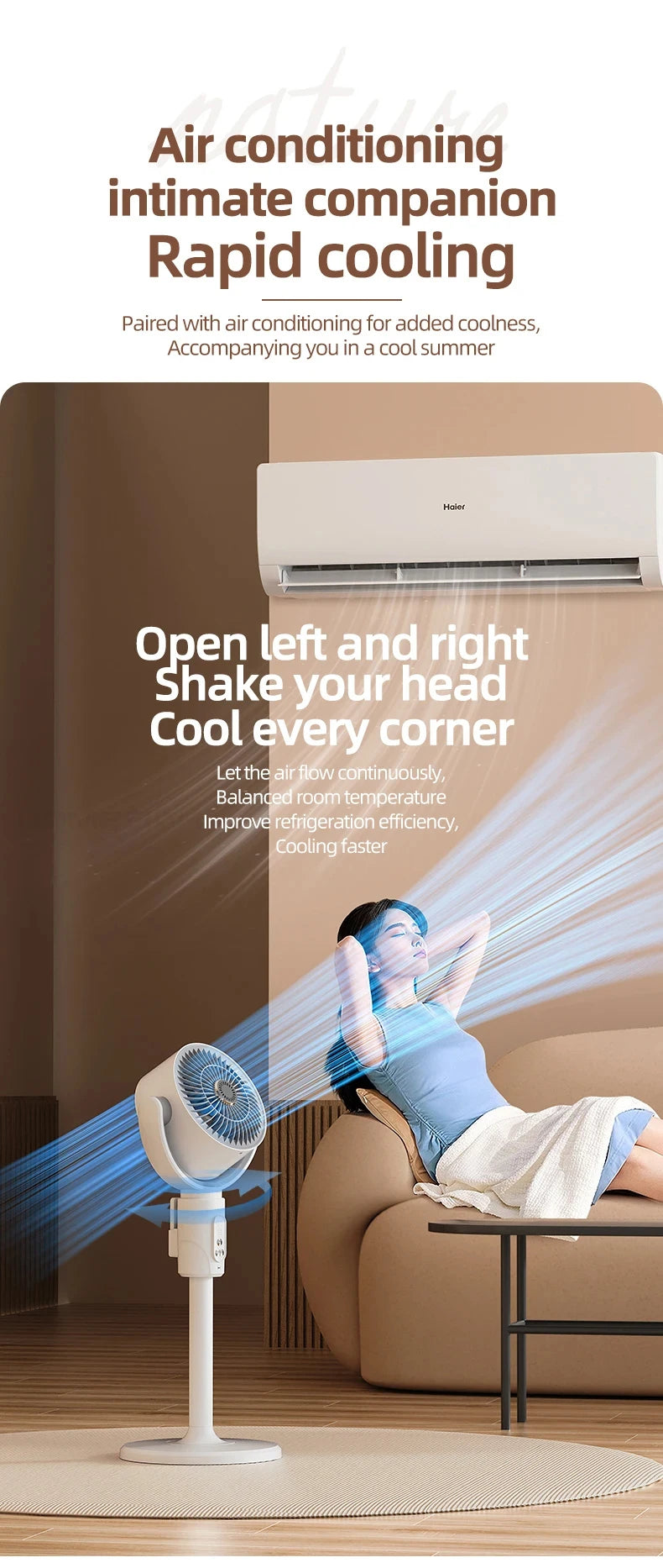 360° Quiet Floor Fan – Powerful Adjustable Height Standing Fan with Remote Control