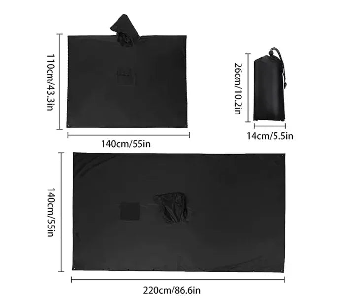 3-in-1 Waterproof Rain Poncho for Camping & Hiking
