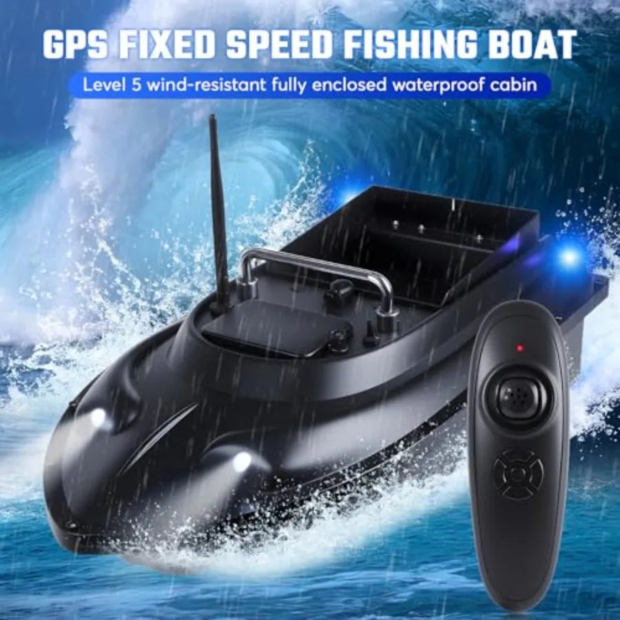 Remote Control Boat Fishing Drone with Bait Release 546-Yard Range Black Fishing Boat with 12000mAh Battery Dual Motor Battery