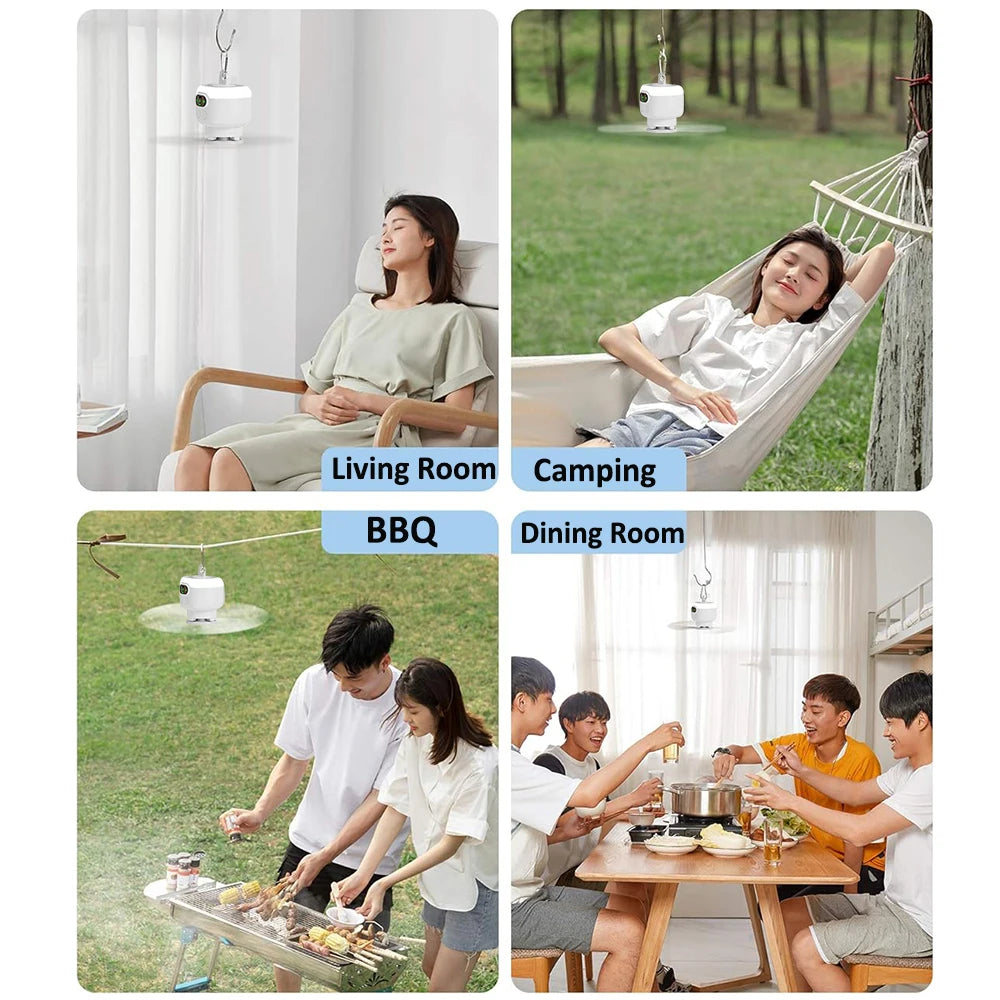 Portable Camping Tent Fan with LED Light – 8000mAh Rechargeable Ceiling Fan with Remote Control