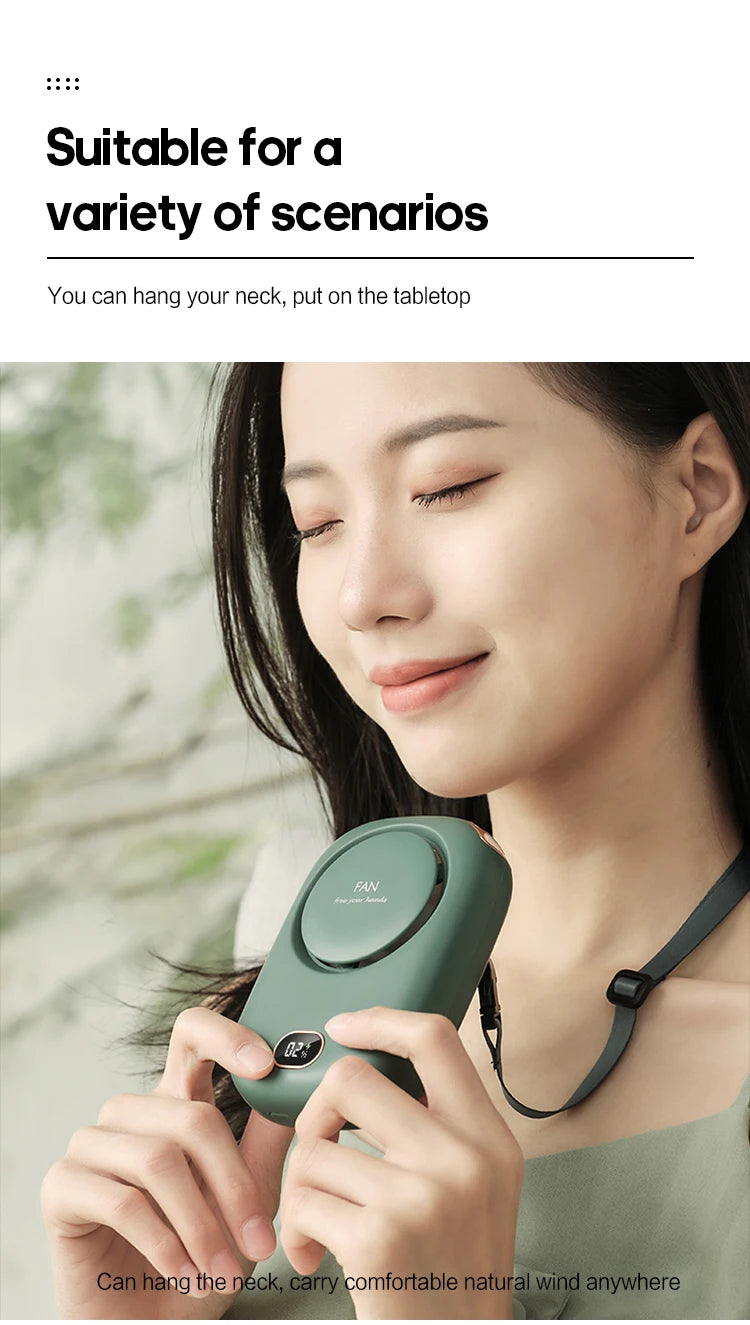Portable Bladeless Neckband Fan – USB Rechargeable Mini Hanging Neck Fan for Travel & Outdoor Use