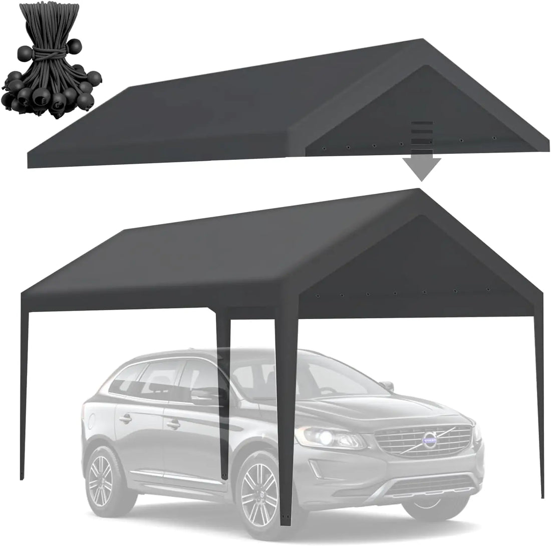 10x20 Heavy-Duty Carport Canopy Cover, Waterproof Replacement Top with Edge & Bungees (Frame Not Included)
