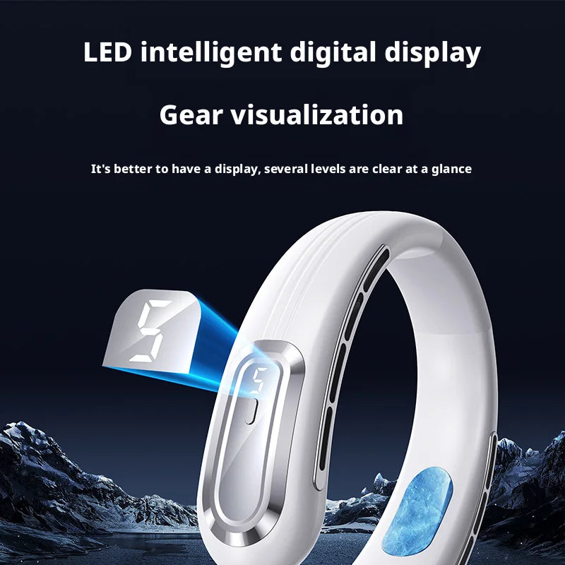 Mini Bladeless Neck Fan – USB Rechargeable Portable Hanging Fan with LED Digital Display